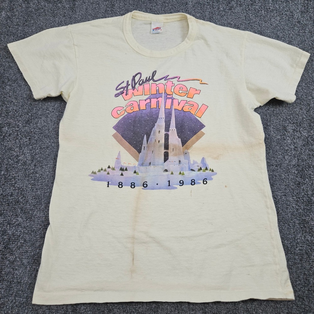 Vintage St Paul Winter Carnival Tee Medium Cream 1986 Single Stitch Retro